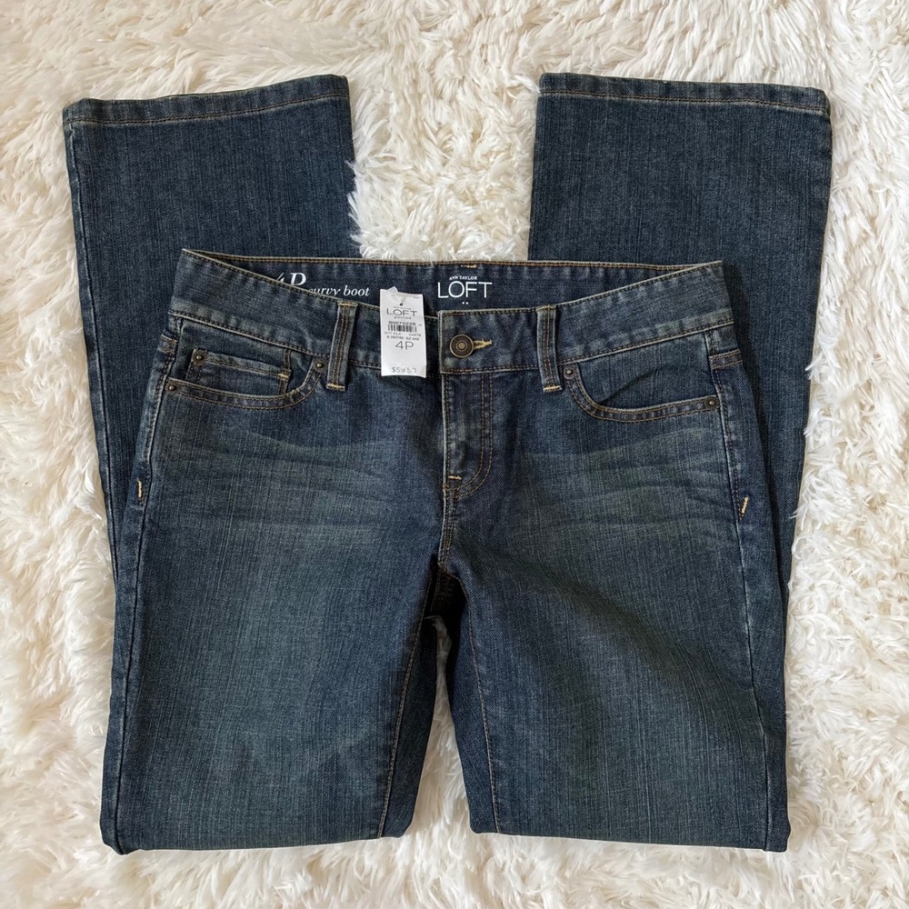Ann Taylor LOFT Curvy Bootcut Jeans Dark Wash Denim Petite 4P NEW